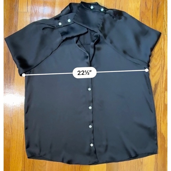 ZARA Black Satin Button Up Long Sleeve Blouse Top Womens Size L Work Minimalist - Picture 9 of 11